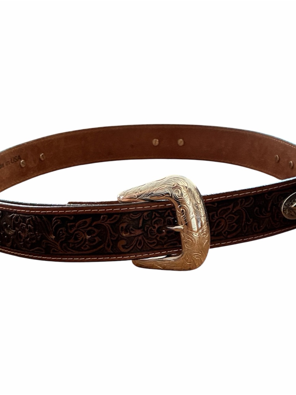 Tony Lama Dark Brown Tooled Leather Belt with Silver metal Buckle